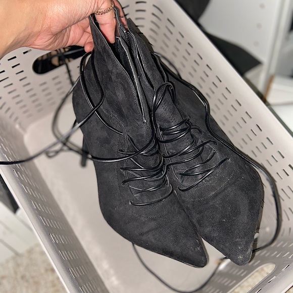 Sexy Tie Up Suade Black Boots - Picture 1 of 4